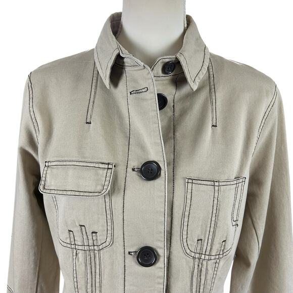 BKE Vintage Jacket Women Sze Large Light Tan Khaki Cotton Buttoned Utility Style - Picture 5 of 12